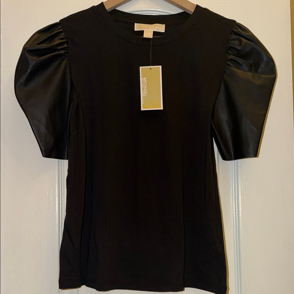 Michael Kors Black Satin Puff Sleeve Blouse NWT $68